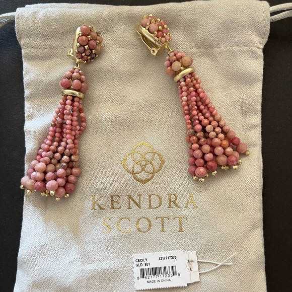 Kendra Scott “Cecily” Drop Statement Clip Dangle Earrings in Pink Rhodonite - Picture 5 of 5